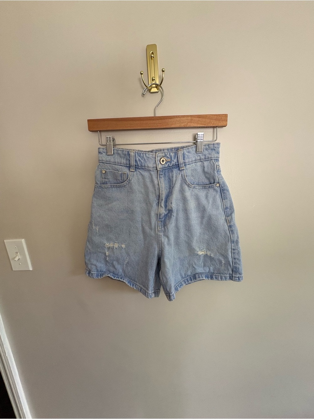 Zara Light Blue High-Rise Denim Mom Shorts